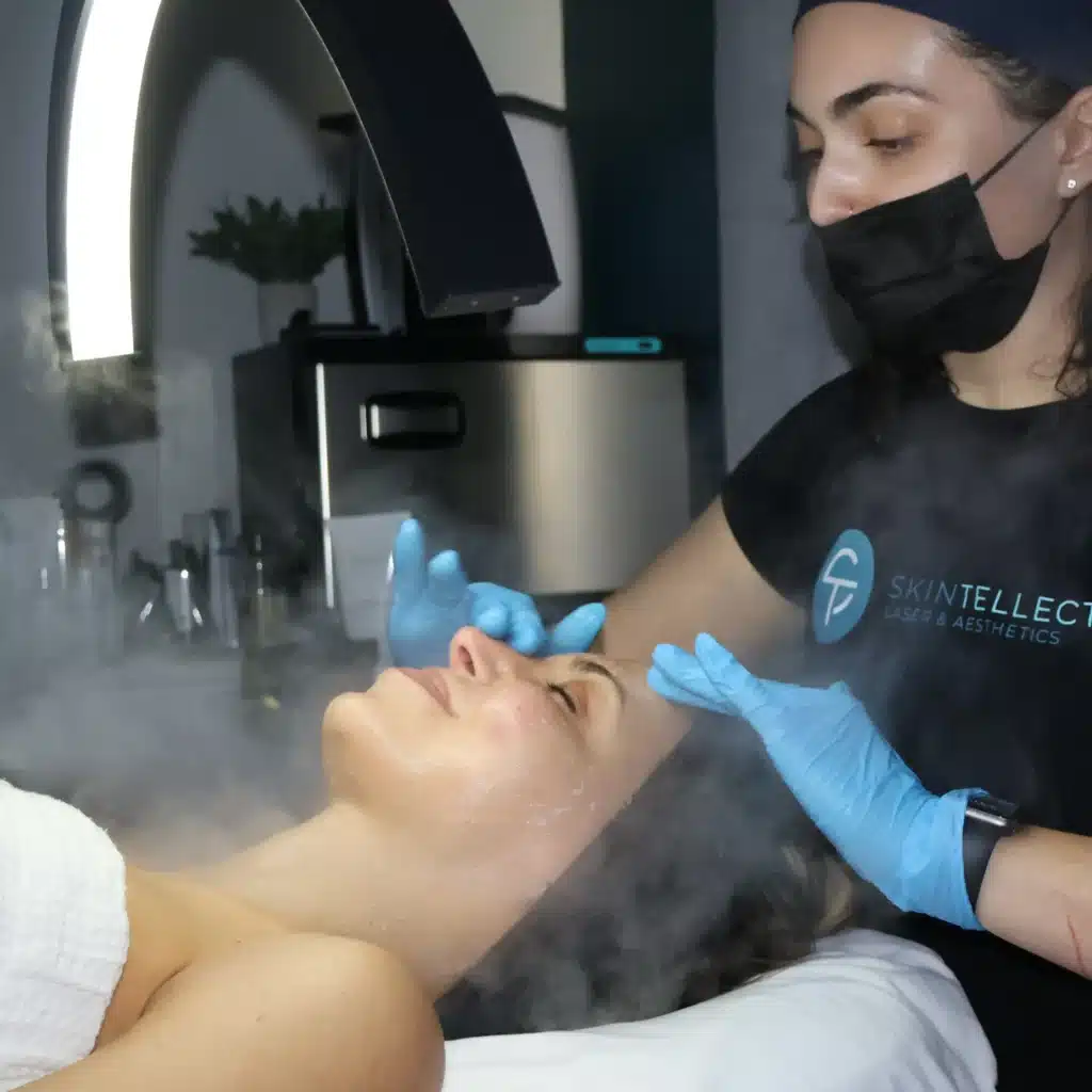 Patient relaxing during a luxurious Skintellect Signature Teal Facial at Skintellect Laser & Aesthetics.